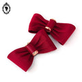 Paire de boucles clips pince pour chaussure nœud rouge tissu satiné vintage