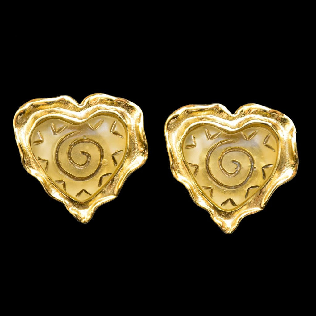 Paire de boucles d’oreilles Jacky de G cœur soleil bombé métal doré à clips bijoux vintage