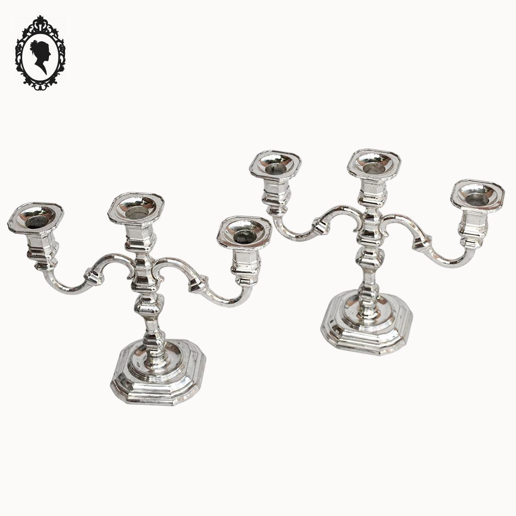 Paire de bougeoir à poser 3 feux ou 3 bougies métal gris BMF vintage