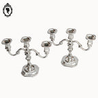 Paire de bougeoir à poser 3 feux ou 3 bougies métal gris BMF vintage