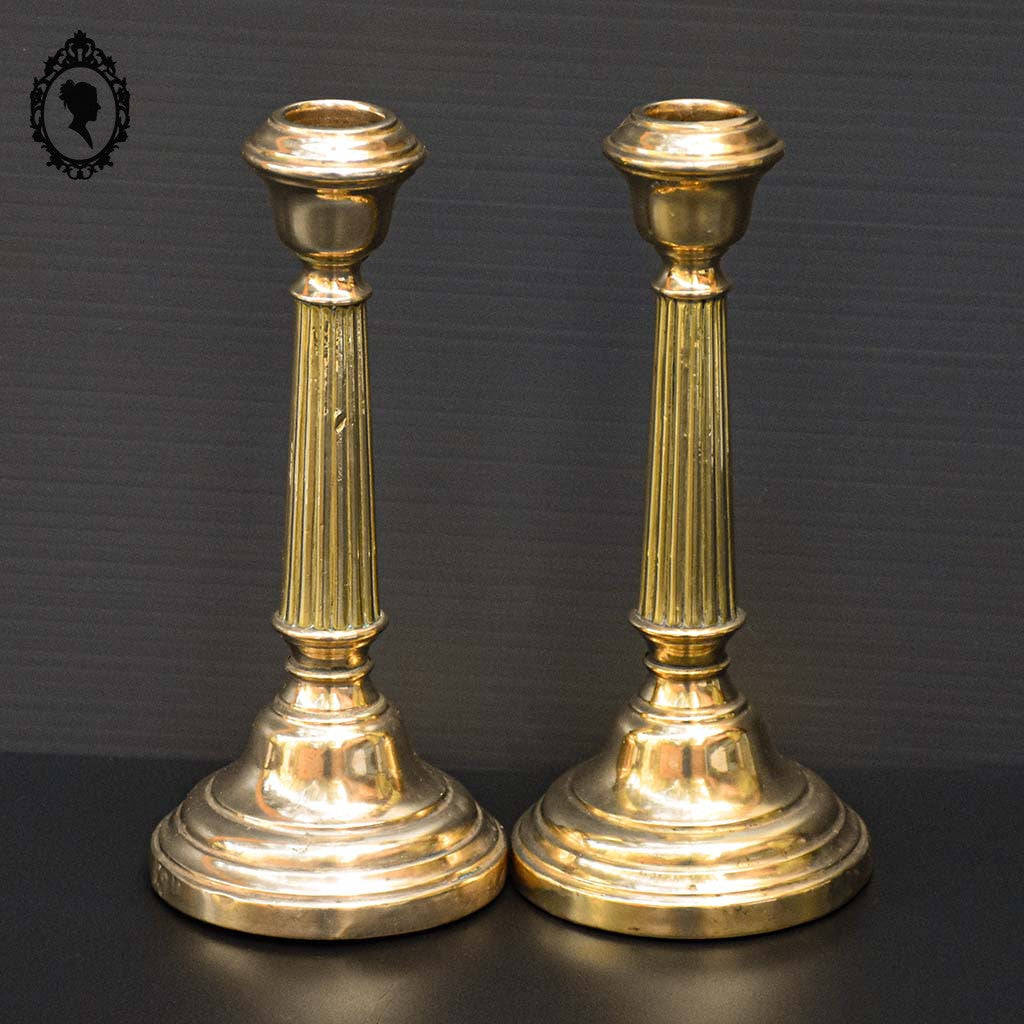 Paire de bougeoir empire à poser 1 feux ou 1 bougie laiton doré ancien