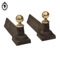 Paire de chenets en fonte et boule en laiton 19 ième accessoire de cheminée ancien