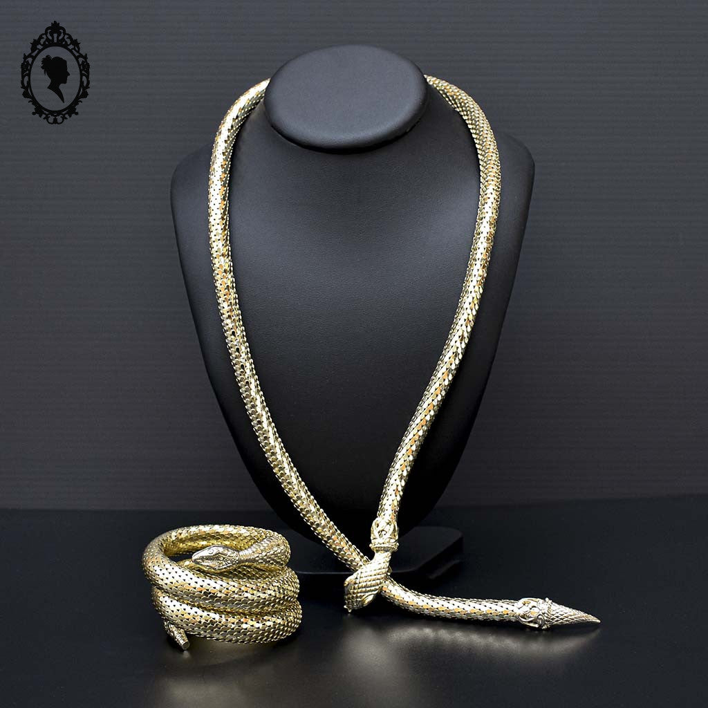 Parure bracelet et collier serpent doré maille écaille Whiting & Davis vintage