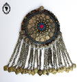 Pendentif collier ethnique antique nomade en métal vintage ancien H 18,5 cm
