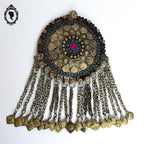 Pendentif collier ethnique antique nomade en métal vintage ancien H 18,5 cm