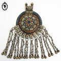Pendentif collier ethnique métal antique H 16 cm nomade vintage ancien
