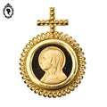 Pendentif religieux vierge Marie plaqué or pierre noire style Vitafor bijoux vintage