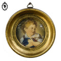 Petit cadre miniature portrait Enfant aux cerises Fragonard sur ivoire signé ancien