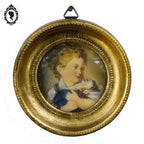 Petit cadre miniature portrait Enfant aux cerises Fragonard sur ivoire signé ancien