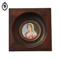Petit cadre miniature portrait médaillon femme sur ivoire signé Deveze ancien