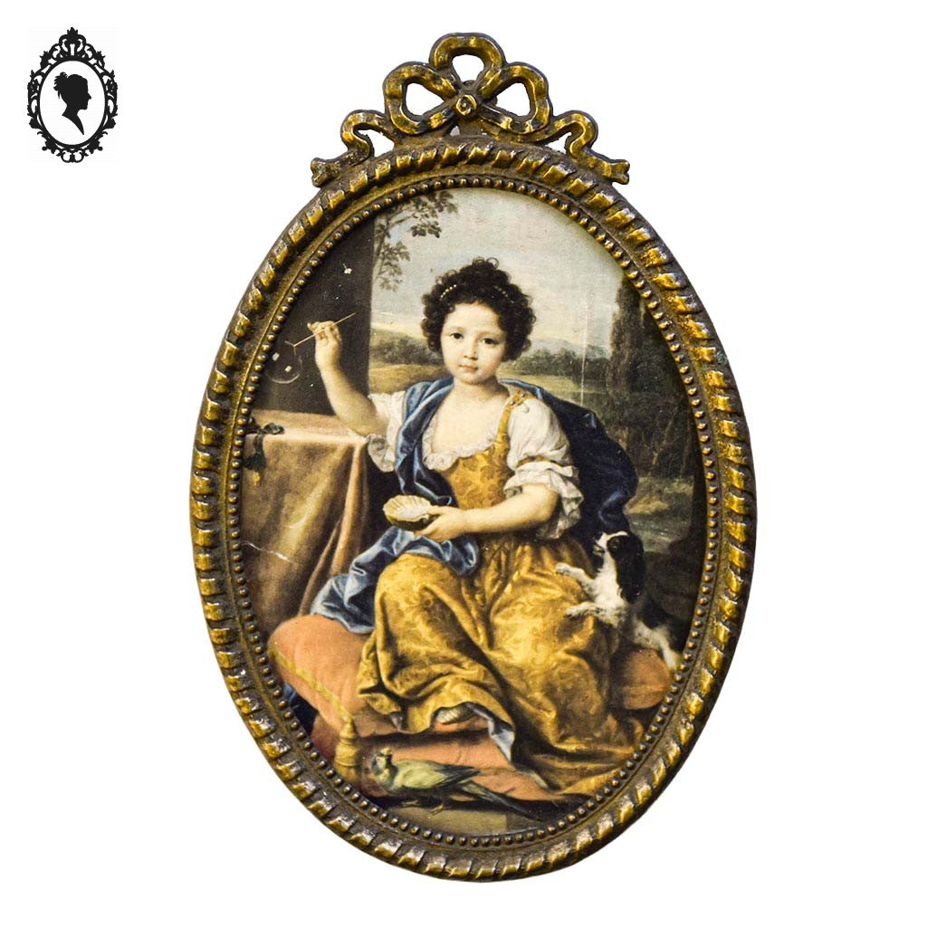 Petit cadre ovale nœud style Louis XV métal doré mural vintage