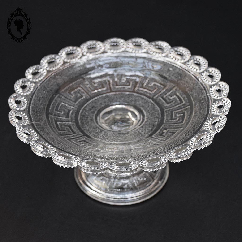 Petit compotier coupelle coupe serviteur plat sur pied en verre moulé ajouré festonné
