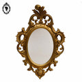 Petit miroir glace cadre ovale mural doré fronton arabesque baroque H 35 cm vintage