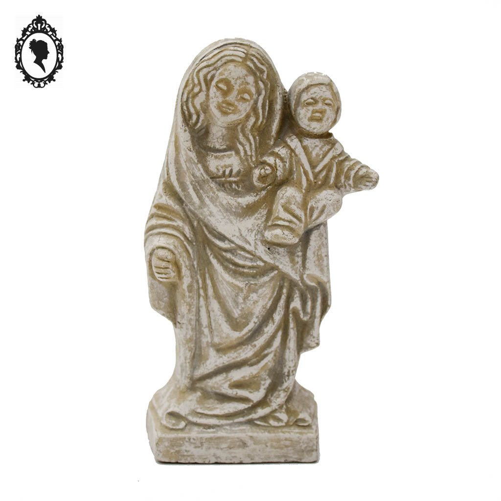 Petite sculpture statue Vierge Marie de Pitié Rodez avec enfant jésus plâtre H 13 cm