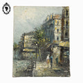 Petite toile tableau peinture à l’huile rue de Paris signé Burnett vintage