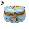 Pilulier boite romantique bleue fleurie dorée porcelaine vintage