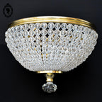 Plafonnier lustre art déco guirlandes de perles pointe diamant cristal laiton ancien