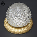 Plafonnier lustre demi sphère pointe diamant verre laiton vintage