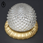 Plafonnier lustre demi sphère pointe diamant verre laiton vintage
