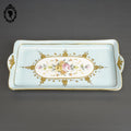 Romantique plat rectangulaire à gâteaux cake Sèvres bleu fleuri doré ancien
