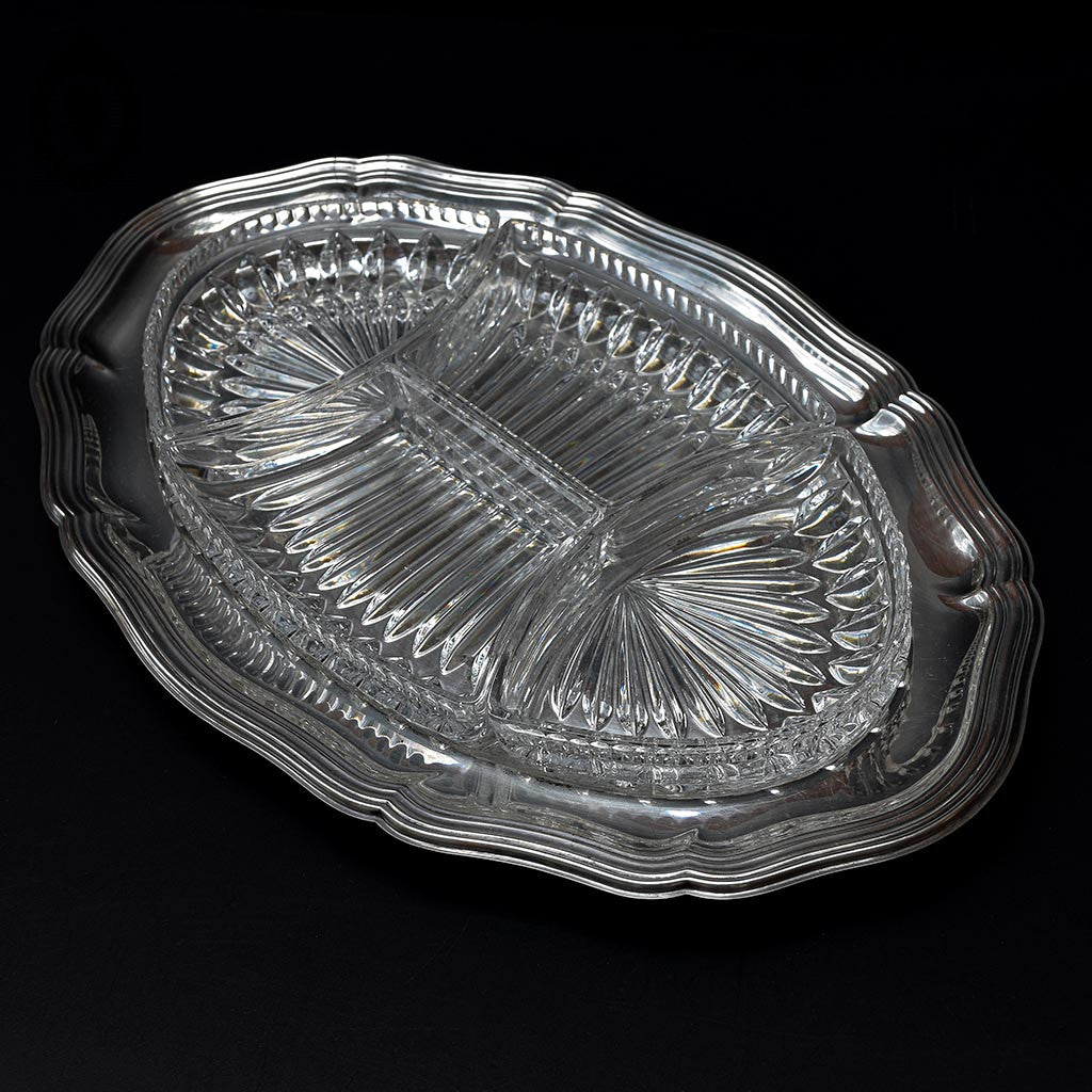 Plateau serviteur métal et 4 compartiments cristal pour apéritif