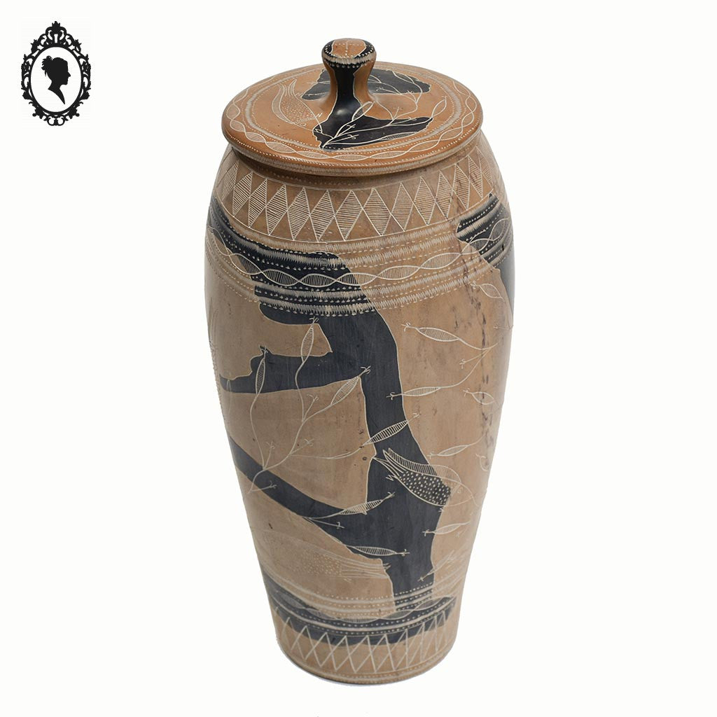 Pot grec jarre urne grecque avec couvercle en terre cuite argile