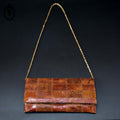 Sac à main pochette croco lézard marron femme chic vintage chaîne dorée soirée Cuirlux Namur