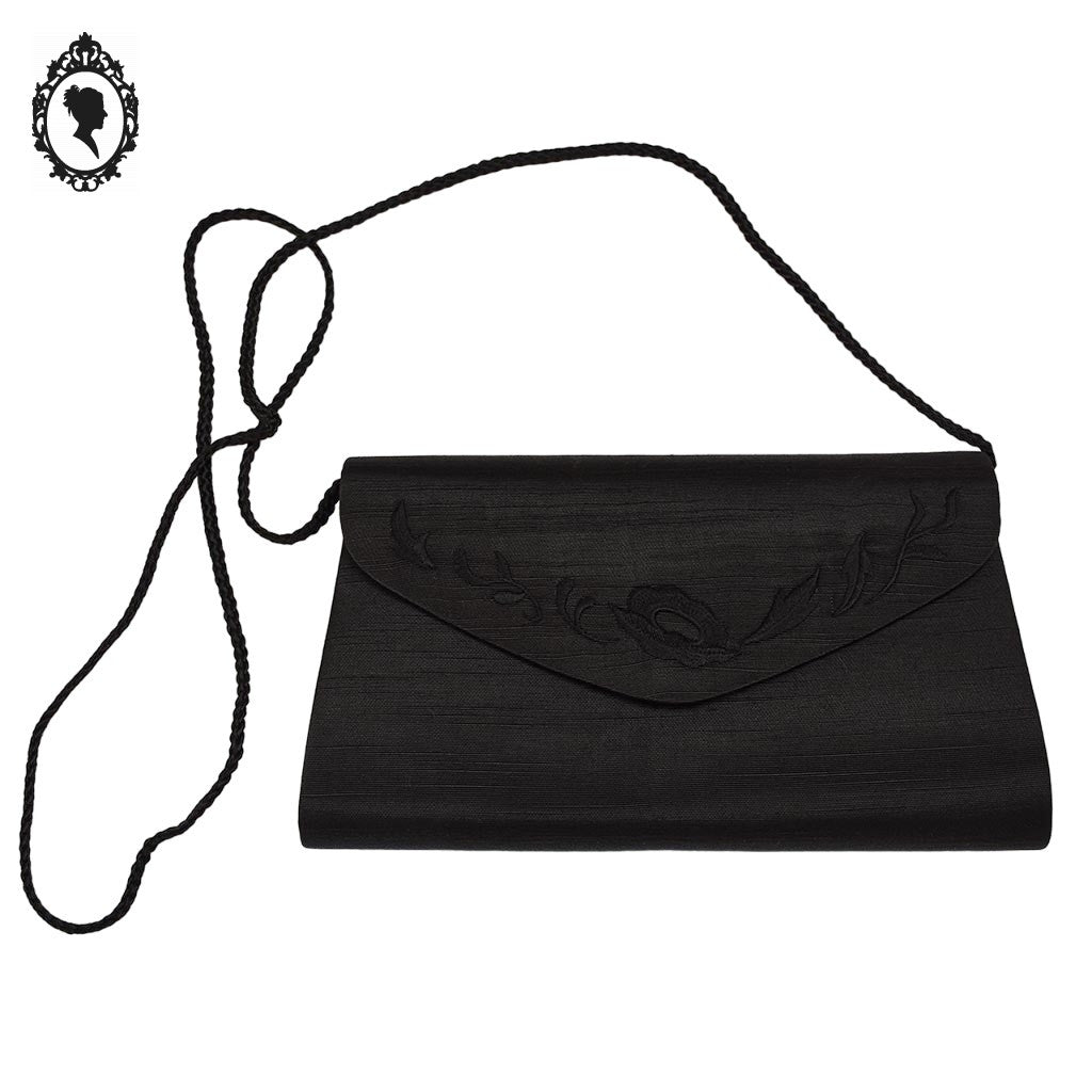 Sac à main pochette tissu noir femme chic vintage soirée
