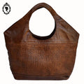 Sac cabas cuir cognac marron devant tressé vintage