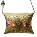 Sac soirée aumônière laiton cuivre forme oreiller coussin ancien vintage chaînette