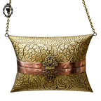 Sac soirée aumônière laiton cuivre forme oreiller coussin ancien vintage chaînette