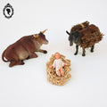 Santons crèche de Noël Jésus panier paille bœuf âne vintage