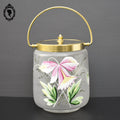 Sceau pot à biscuits verre mat fleur émaillée rose jaune vert ancien art nouveau