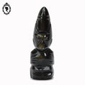 Sculpture statue personnage maya en pierre obsidienne noire dorée sculptée