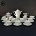 Service 12 tasses à café pots cafetière sucrier porcelaine fine UC Limoges blanc doré