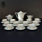 Service 12 tasses à café pots cafetière sucrier porcelaine fine UC Limoges blanc doré
