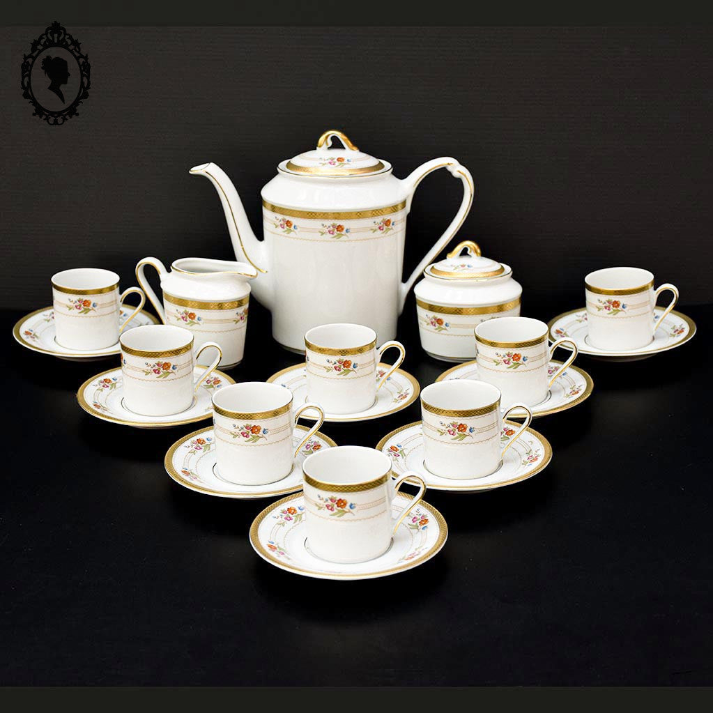Service à café 8 tasses cafetière pots W Winterling Kirchenlamitz Germany Bavaria fleuri or vintage ancien
