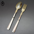 Service de couverts à salade métal argenté corne ou résine vintage ancien