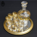 Service liqueur digestif verre blanc doré carafe 8 verres plateau miroir vintage