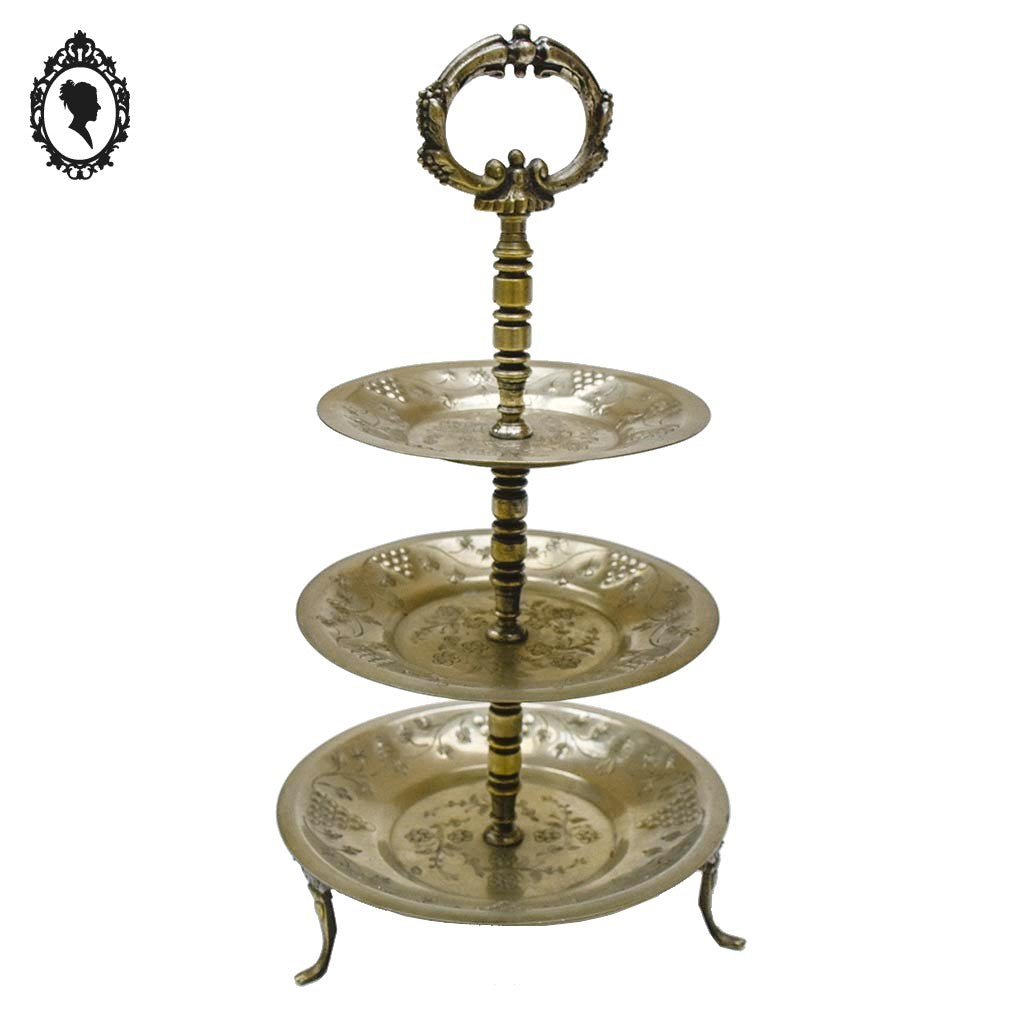 Serviteur muet plat de présentation 3 étages en métal vintage style oriental