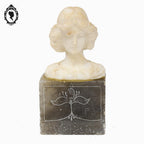 Statue tête buste femme en pierre beige et grise H 20 cm vintage