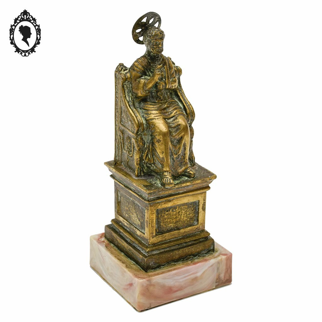 Statuette figurine ancienne religieuse St Pierre en laiton H 16 cm ancien vintage