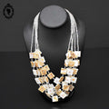 Superbe collier perle nacre carré beige irisé multi rangs 5 rangs