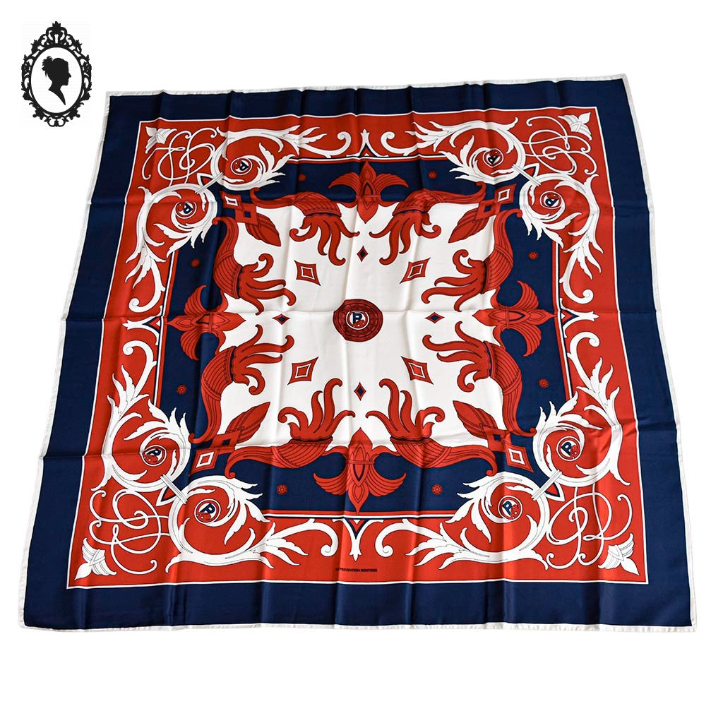 Superbe foulard soie collection La Prévention Routière rare bleu blanc rouge vintage