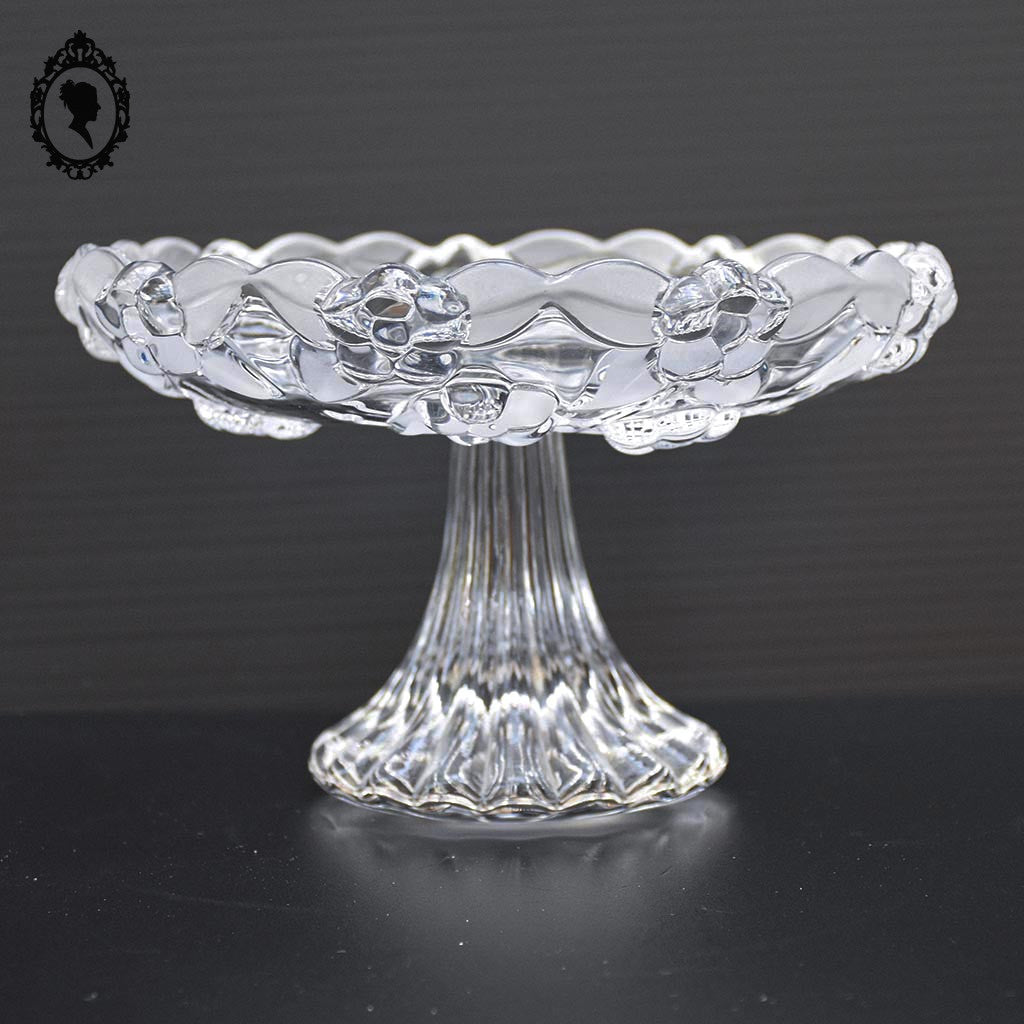 Superbe petit compotier coupelle coupe serviteur plat sur pied en verre moulé vintage