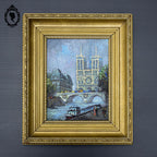 Tableau peinture à l’huile Notre Dame de Paris souvenir Montmartre 1983 18 x 14 cm