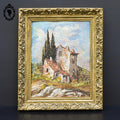 Tableau peinture à l’huile paysage mas Provence signé Guerard sur isorel vintage