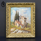 Tableau peinture à l’huile paysage mas Provence signé Guerard sur isorel vintage