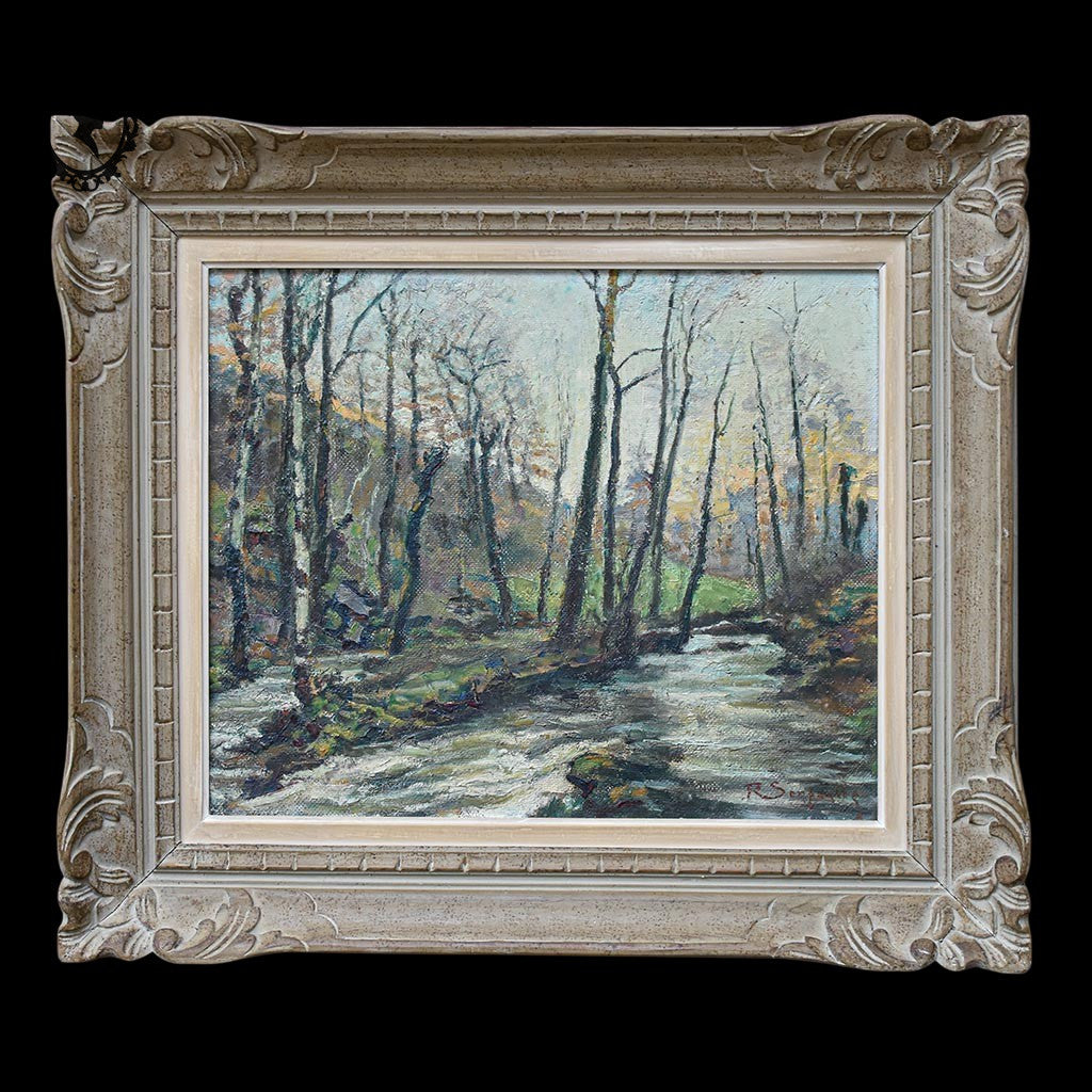 Tableau peinture à l’huile paysage signé Roger Serpantié sur isorel vintage