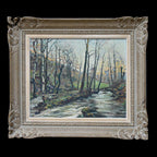 Tableau peinture à l’huile paysage signé Roger Serpantié sur isorel vintage